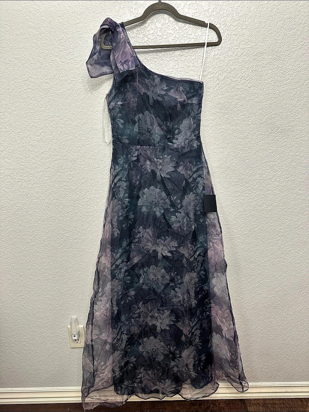 Lulus Truly Extraordinary Plum Floral Organza One-Shoulder Maxi Dress